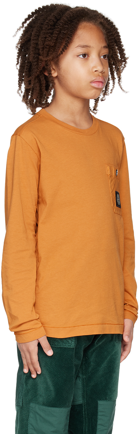 Stone Island Kids Orange Patch Long Sleeve T-shirt In V0073 - Sienna