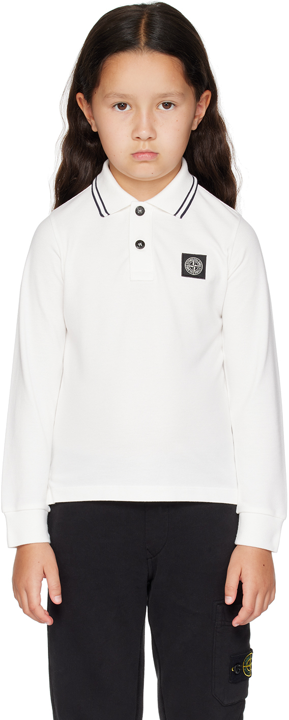 Stone Island Junior Kids White Two-button Polo In V1093 - Ivory