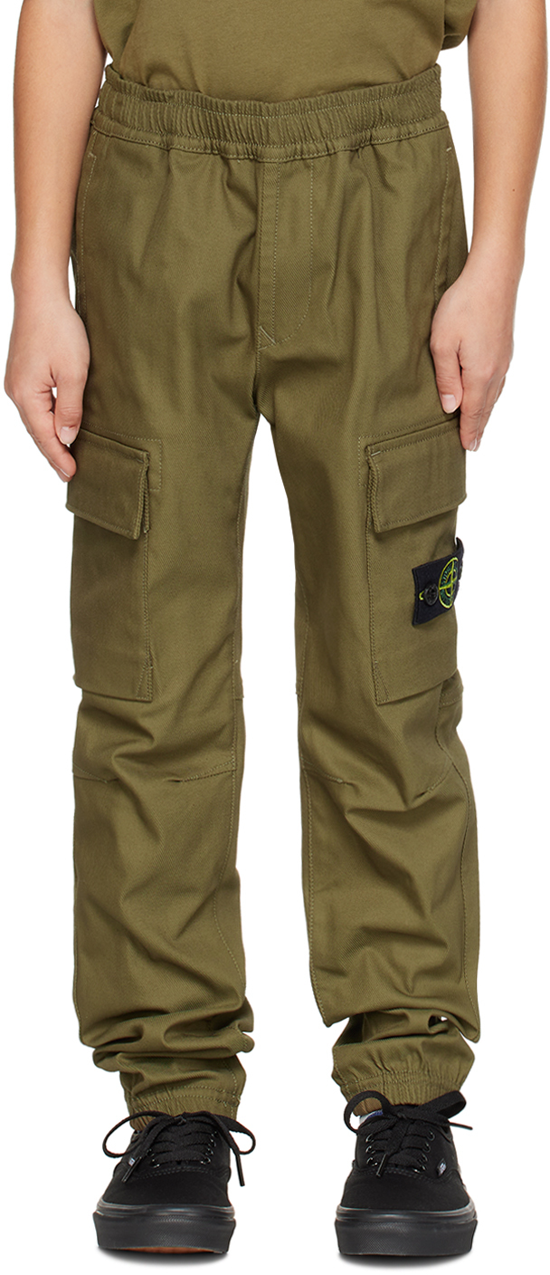Stone Island Junior Kids Khaki Pocket Cargo Pants In V0054 - Military Gre