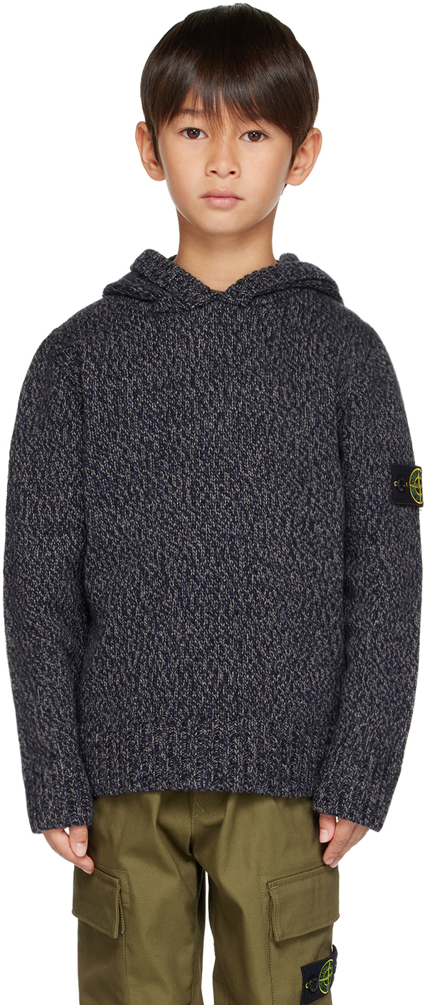 Kids Navy Ribbed Hoodie by Stone Island Junior SSENSE