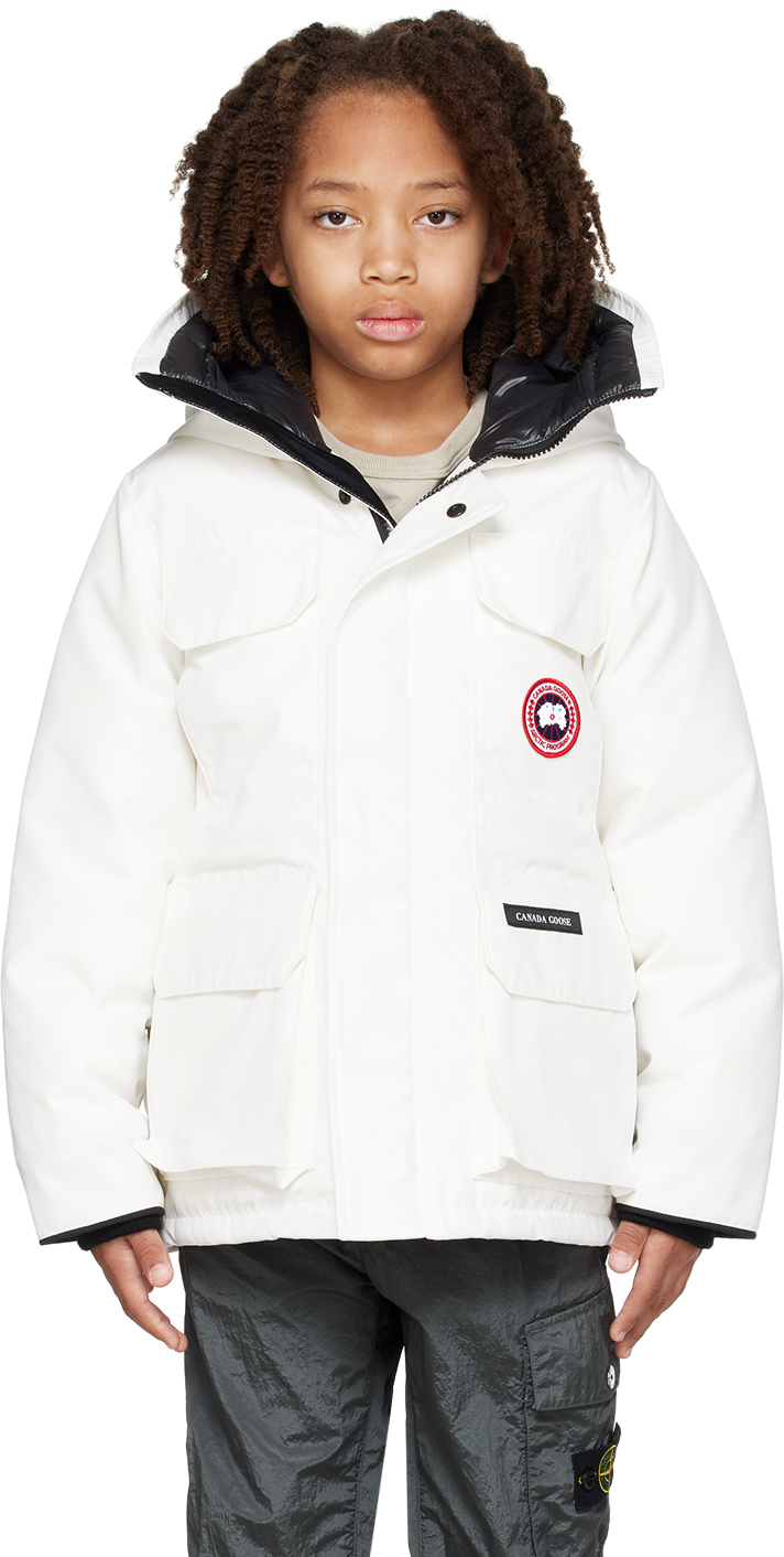Kids White Expedition Down Jacket by Canada Goose Kids | SSENSE Canada