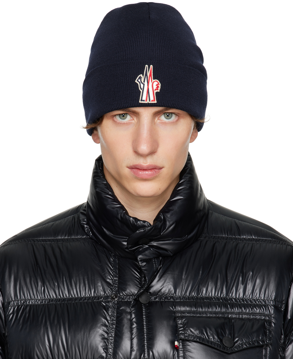 Moncler Navy Patch Beanie In 778 Navy