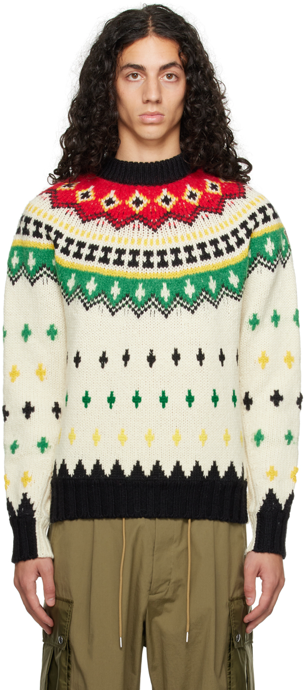 Shop Moncler Multicolor Jacquard Sweater In 002 White