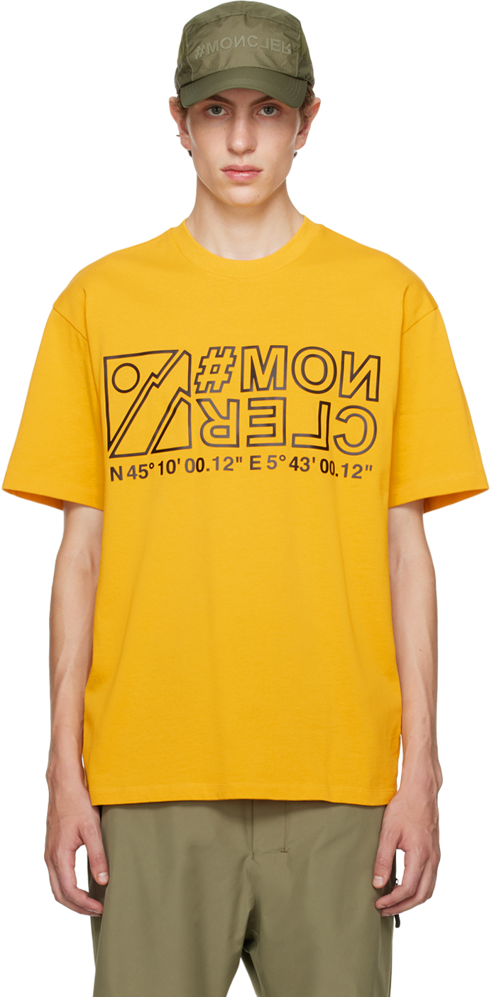 Moncler Logo Printed Heavy Cotton Jersey T-shirt In Yellow