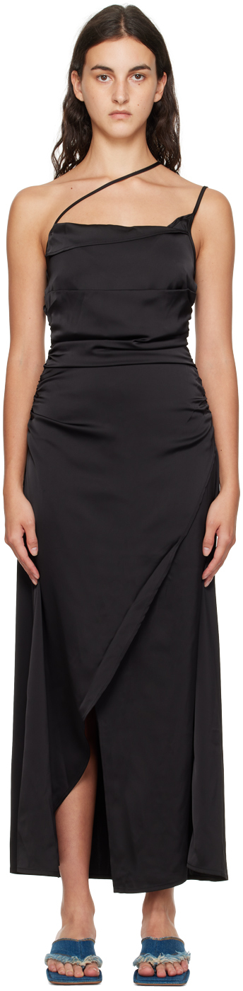 Black Asymmetric Midi Dress