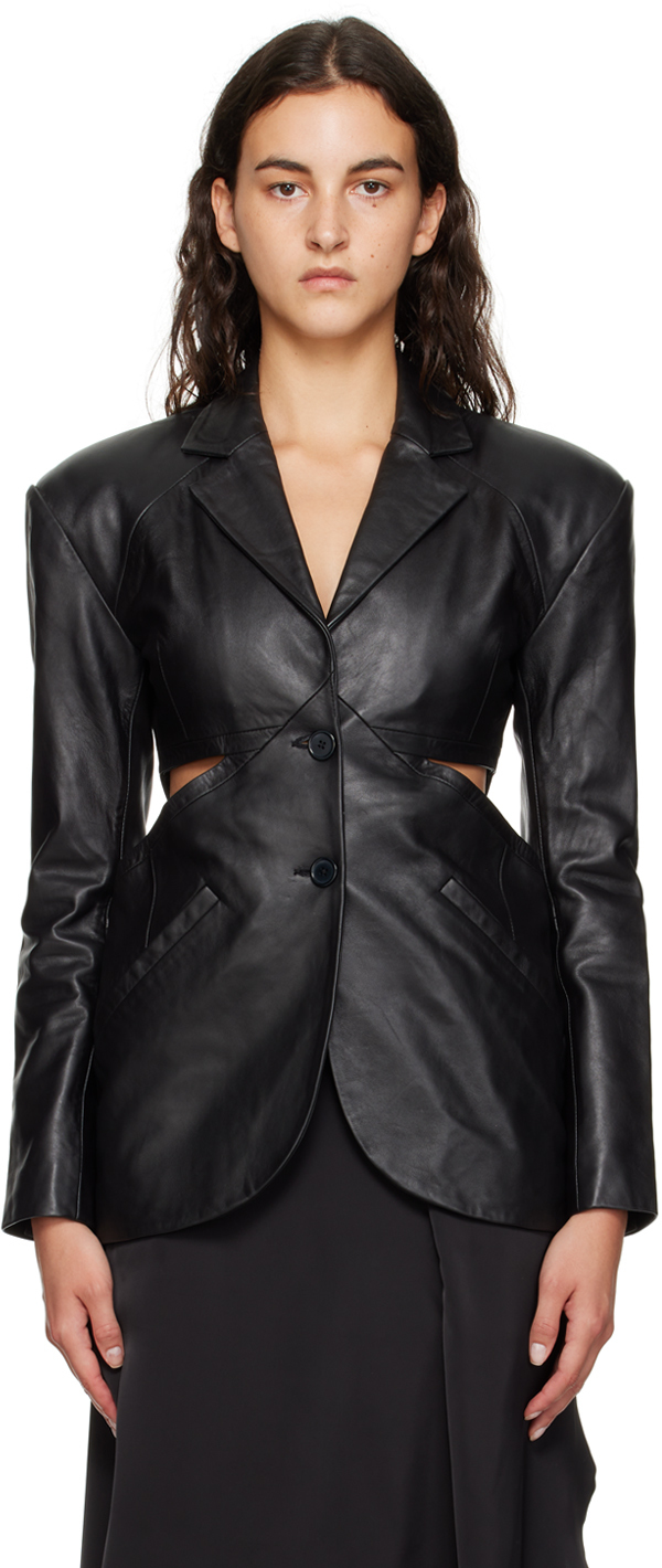 Han Kjobenhavn: Black Cutout Leather Jacket | SSENSE UK