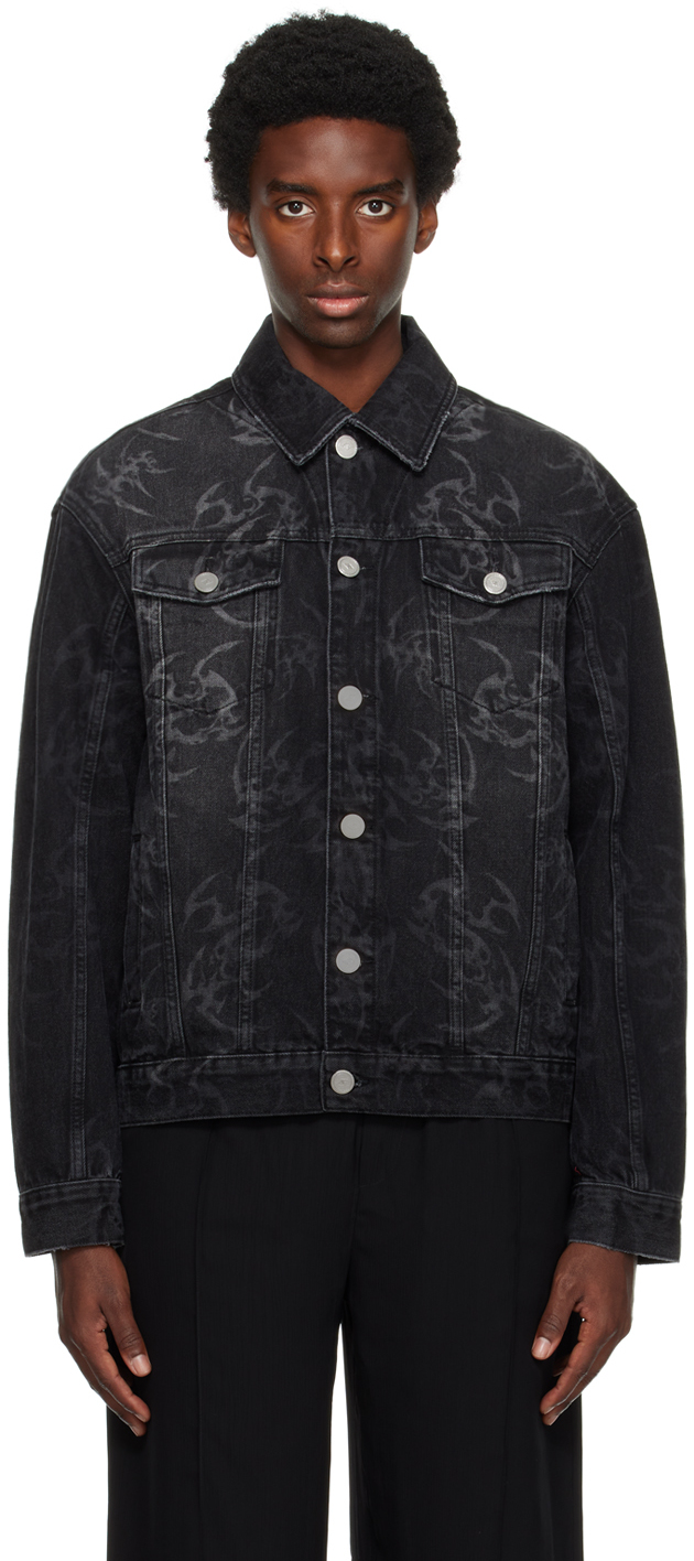 Black Printed Denim Jacket