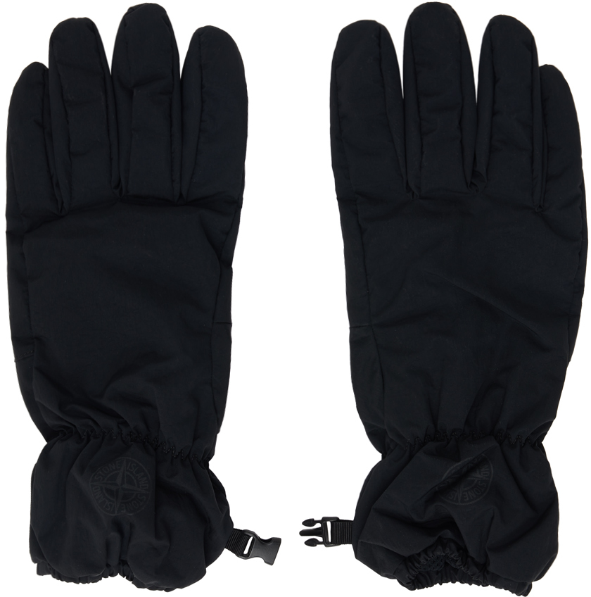 Shop Stone Island Black Patch Gloves In V0029 Black