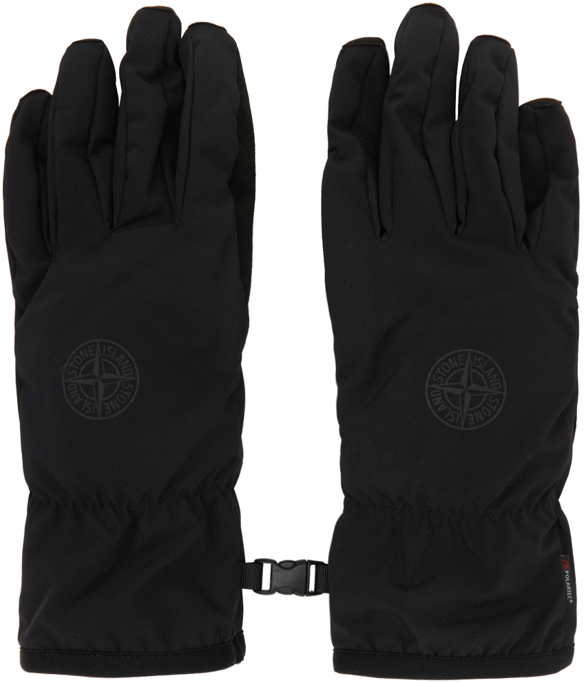 Shop Stone Island Black Soft Shell Gloves In V0029 Black