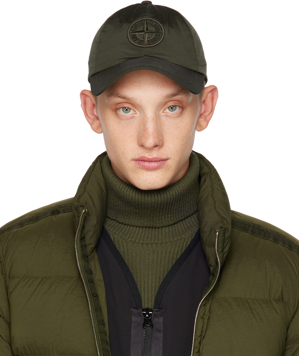 Khaki Embroidered Cap by Stone Island on Sale