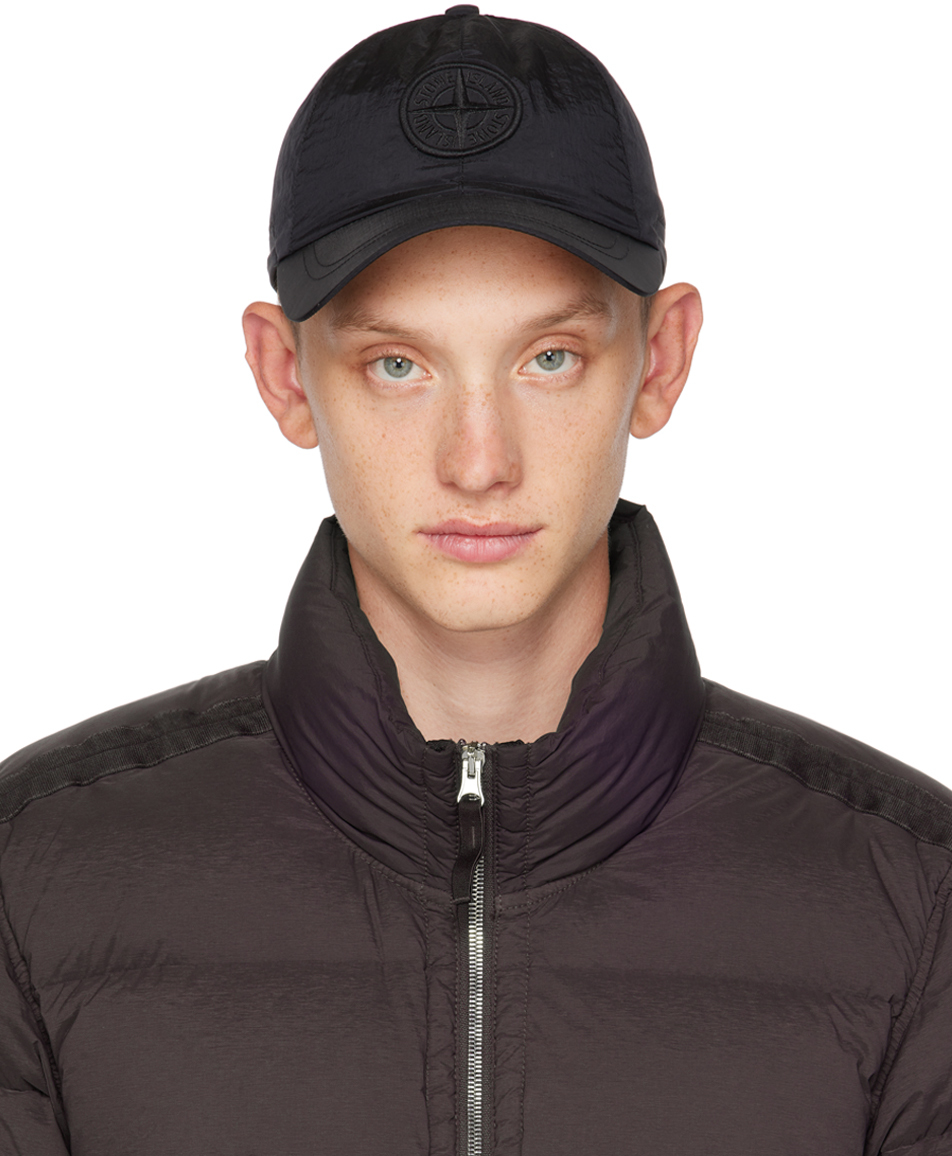 Stone Island Black Embroidered Cap In A0029 Black