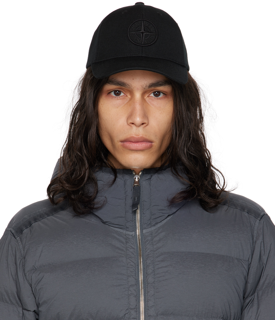 Stone Island Black Embroidered Cap SSENSE UK