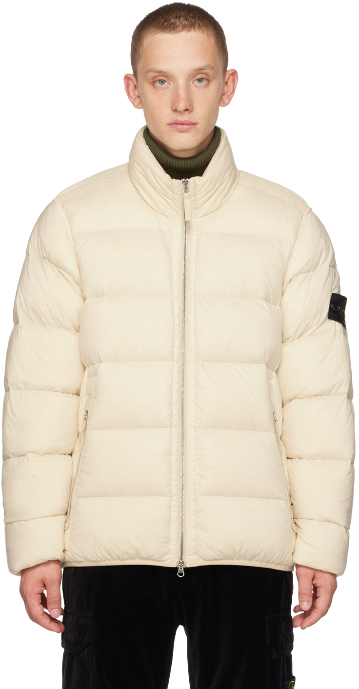Stone Island Off-white Seamless Tunnel Down Jacket In V0097 Plaster