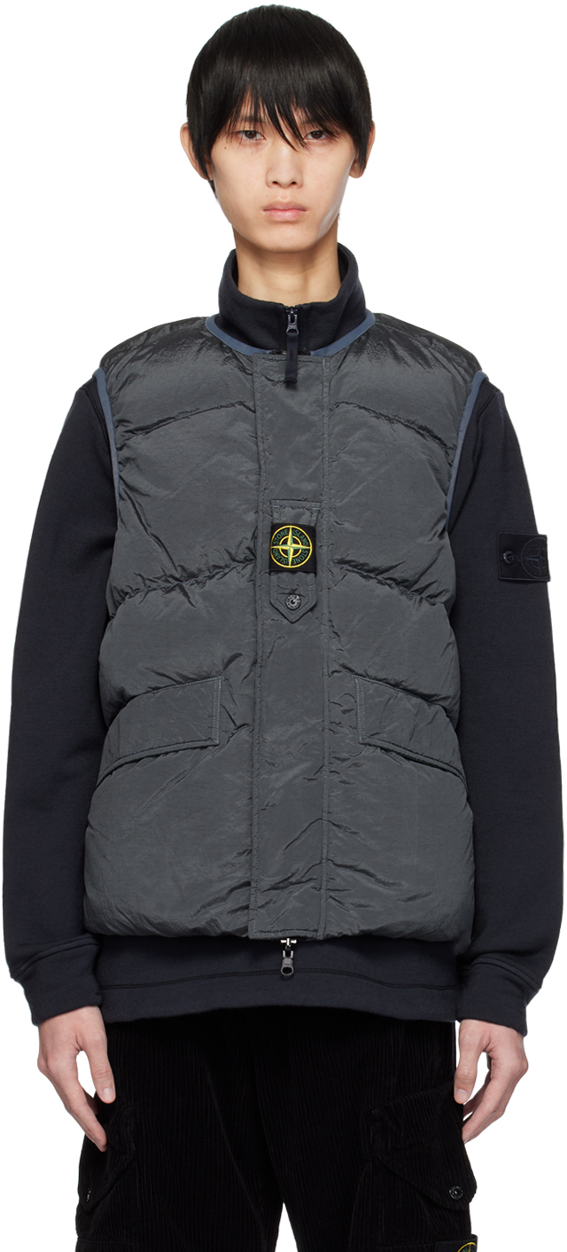 Stone Island Gray Quilted Reversible Down Vest In V0062 Lead Grey