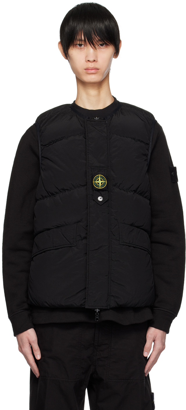 Stone Island Black Quilted Reversible Down Vest In V0029 Black