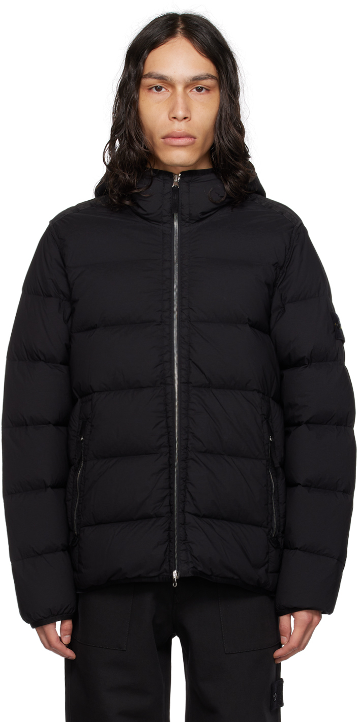 Black Seamless Tunnel Down Jacket by Stone Island on Sale