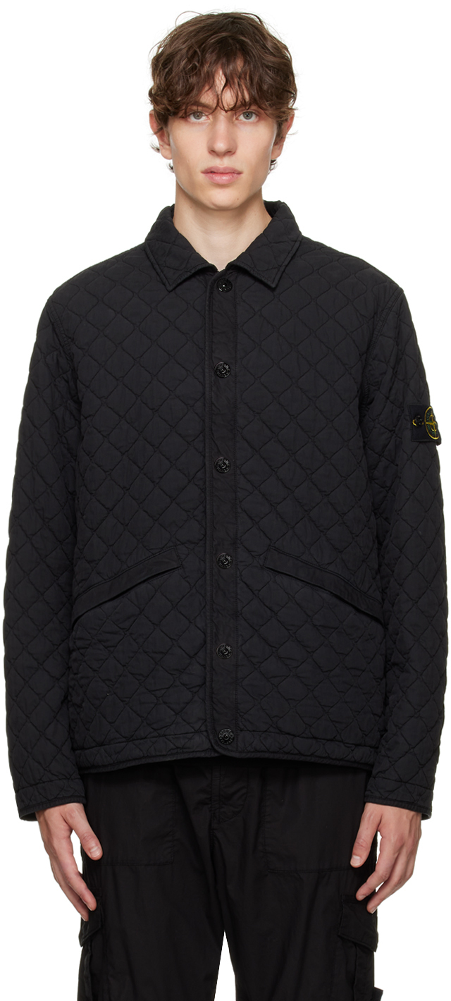 STONE ISLAND BLACK QUILTED JACKET