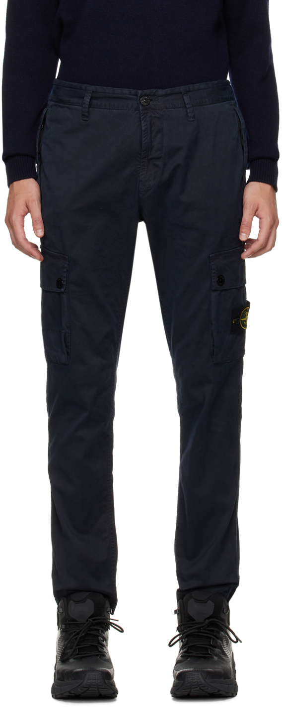 Stone Island Navy Garment-dyed Cargo Trousers In A0120 Navy Blue