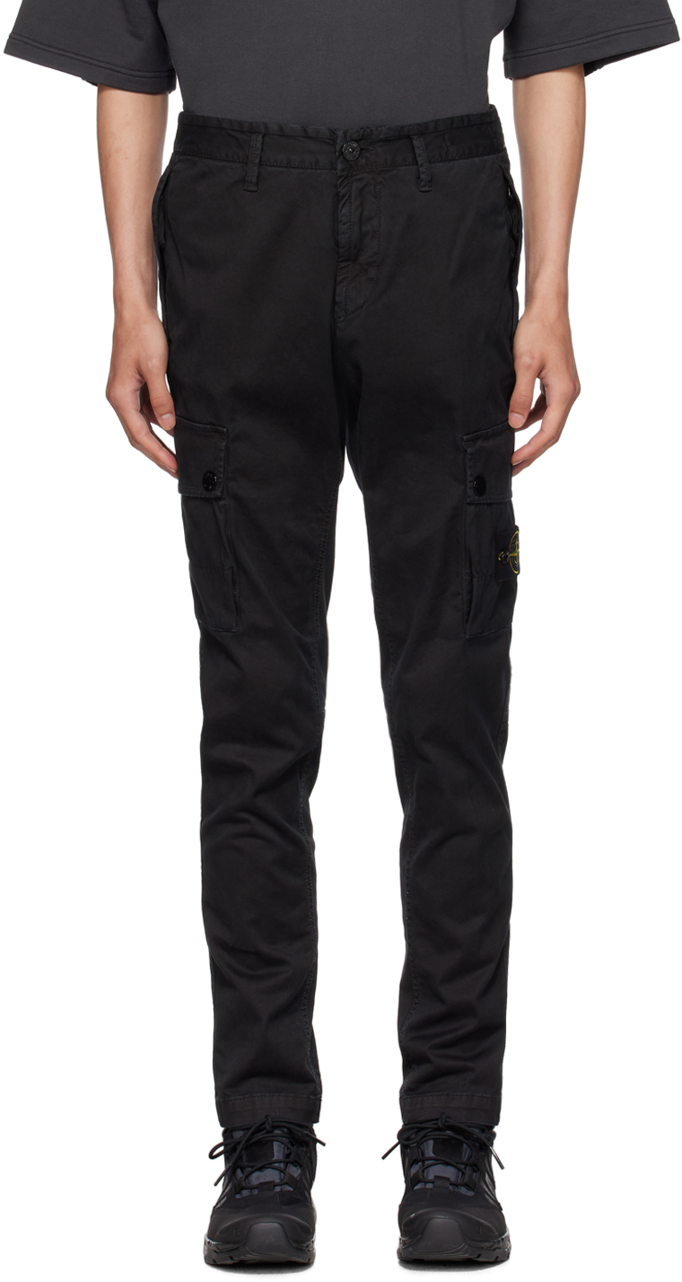 Shop Stone Island Black Flap Pocket Cargo Pants In A0129 Black