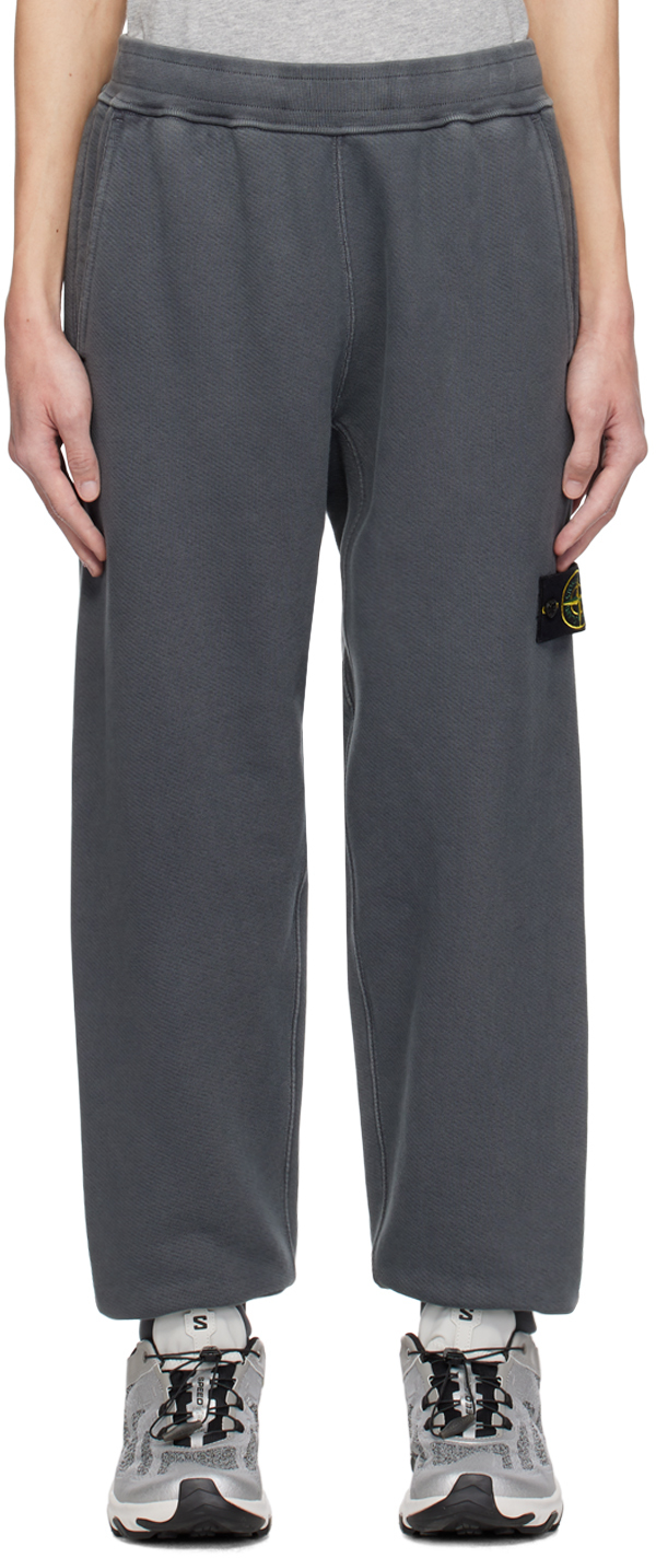 Stone Island Gray Garment-dyed Sweatpants In V0162 Lead Grey