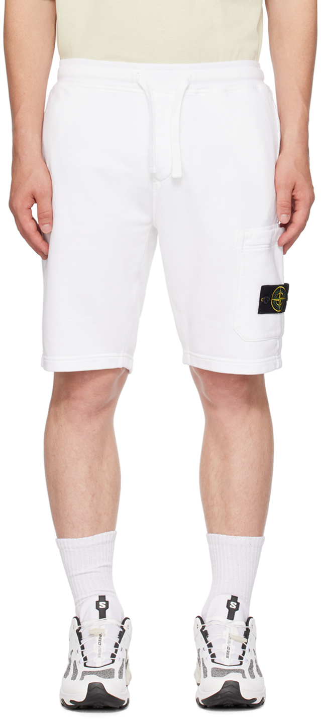 Stone Island: White Garment-Dyed Shorts | SSENSE