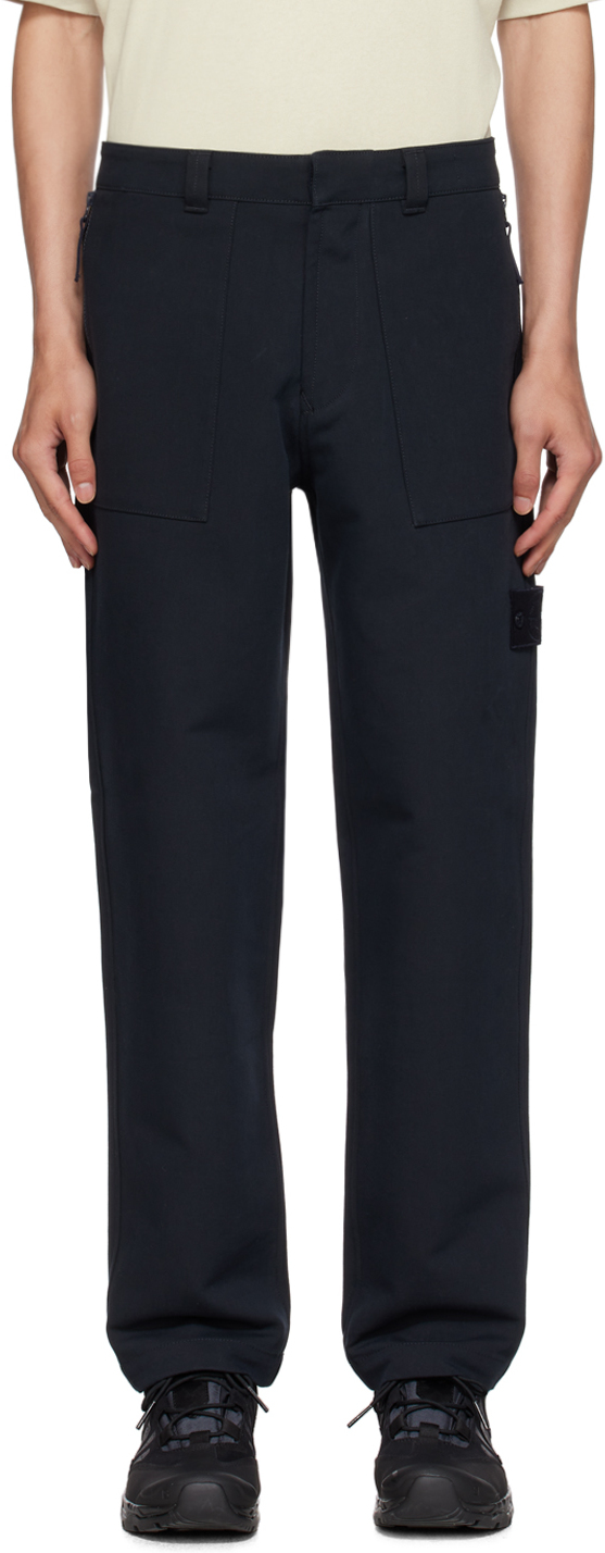 Stone Island Navy Patch Trousers In V0020 Navy Blue