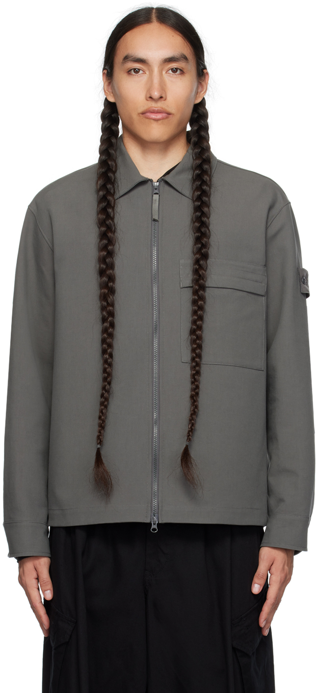 Stone Island: Gray Spread Collar Jacket | SSENSE