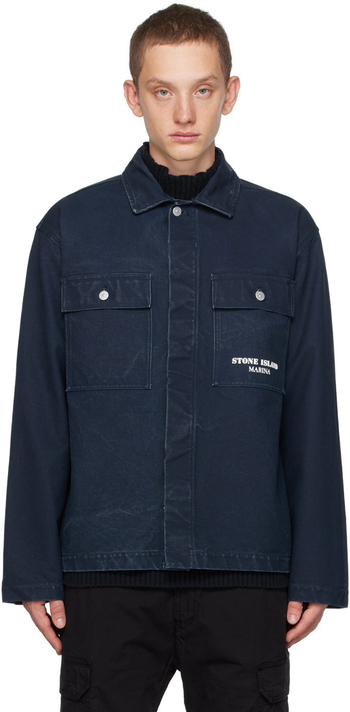 Navy Button Jacket by Stone Island on Sale