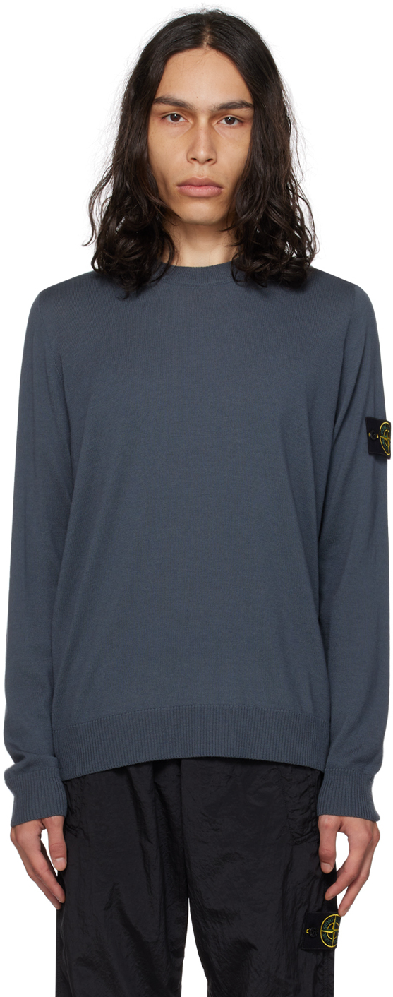 Stone Island Gray Patch Sweater In Grey,blue