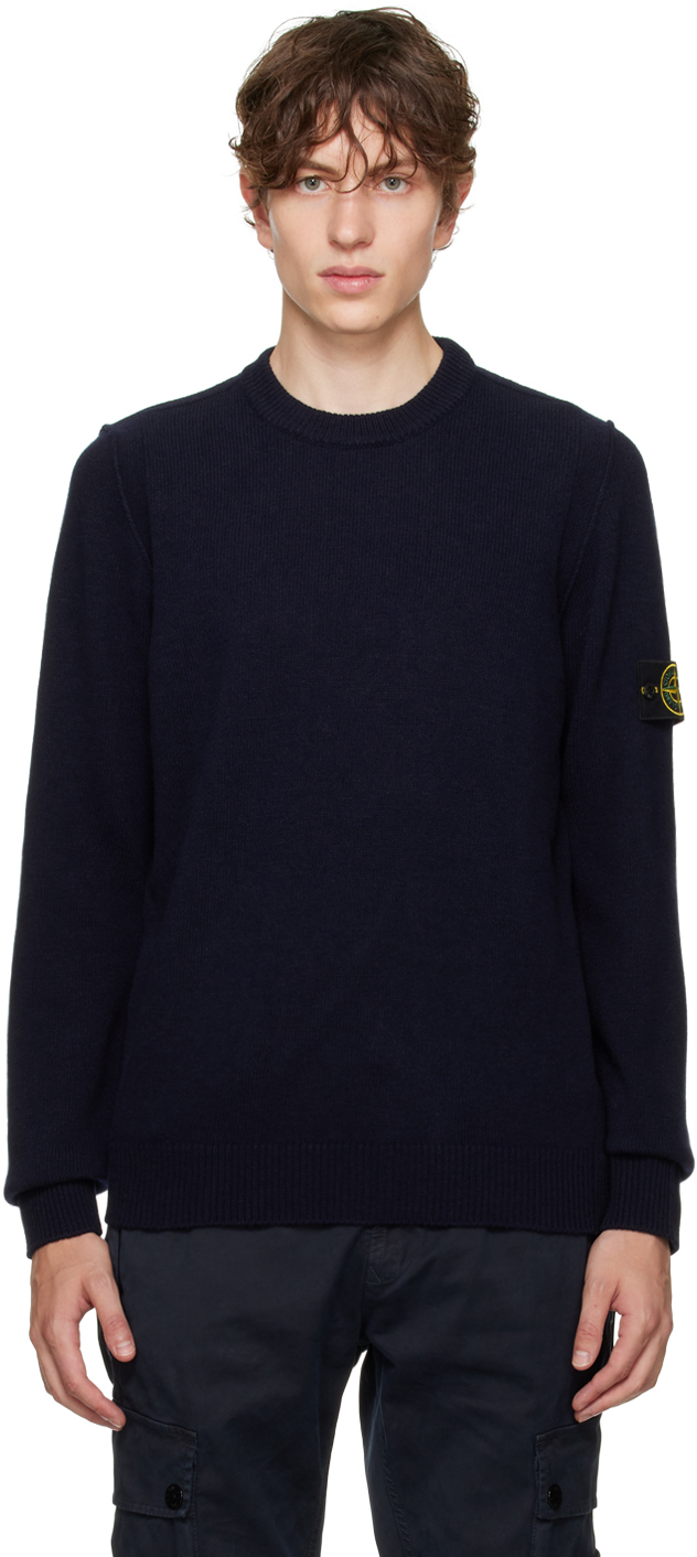 Shop Stone Island Navy Crewneck Sweater In A0020 Navy Blue