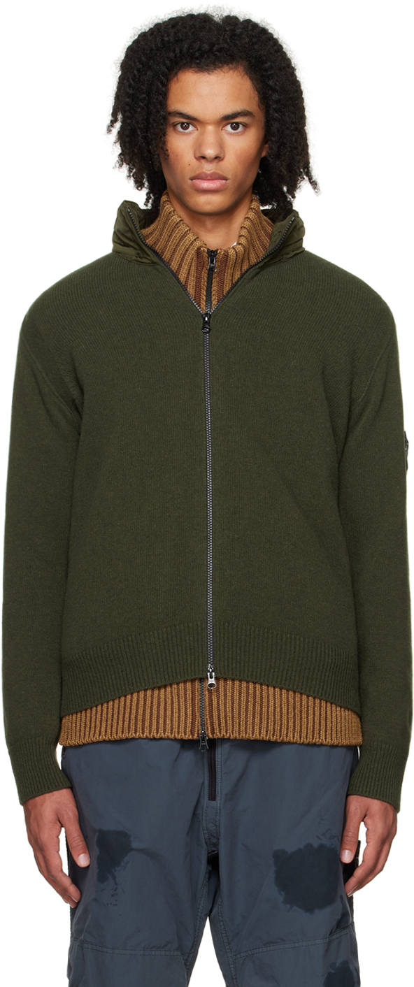 Stone Island Khaki Two-way Zip Sweater In V0058 Olive