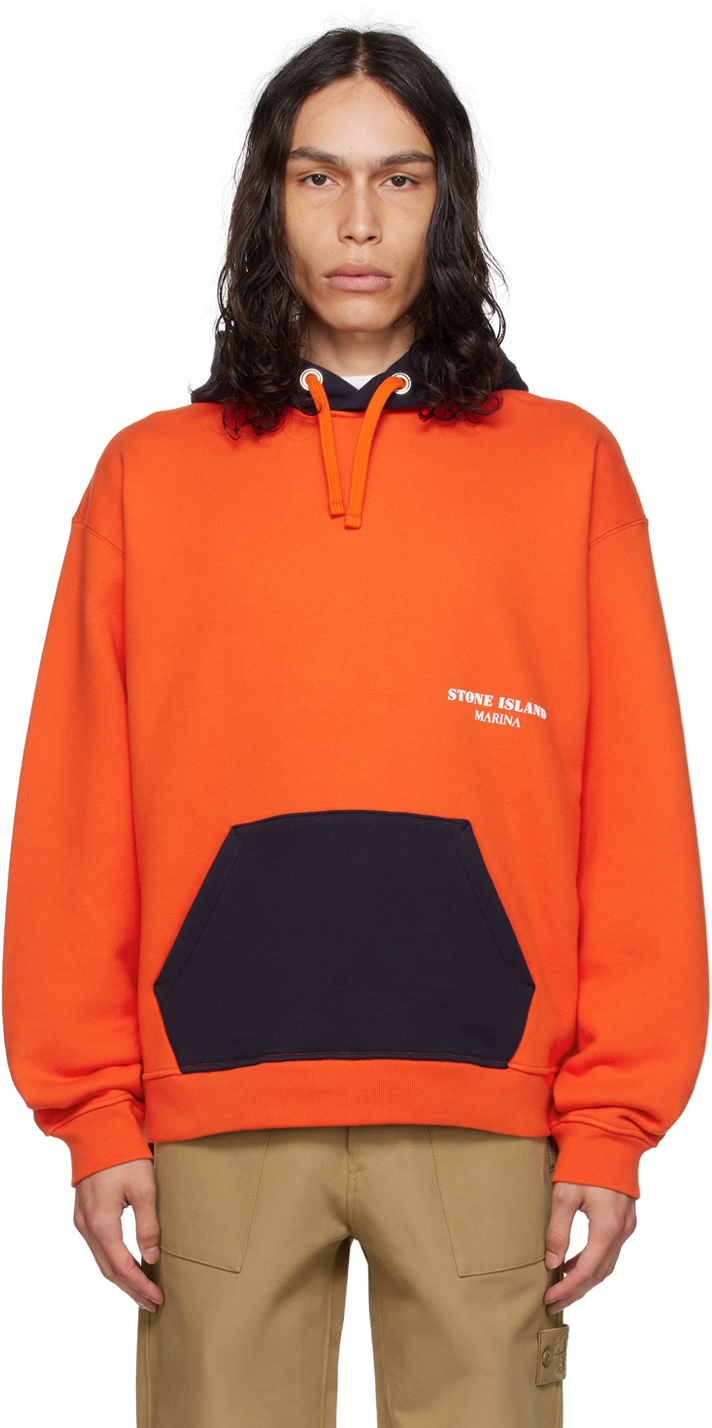 STONE ISLAND ORANGE COLORBLOCKED HOODIE