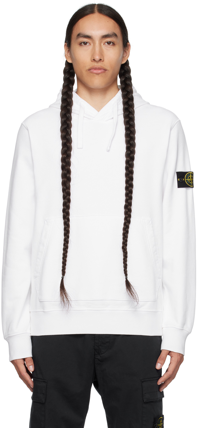Shop Stone Island White Patch Hoodie In A0001 White
