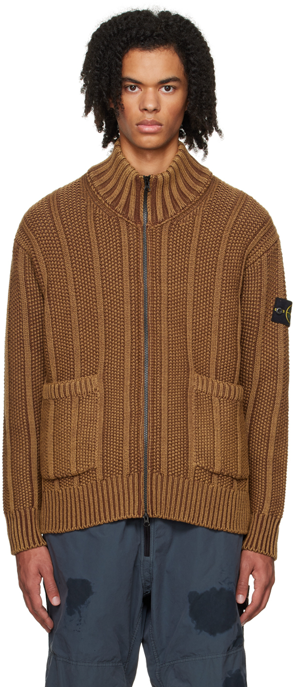 Stone Island Tan Spread Collar Sweater In V0077 Maroon