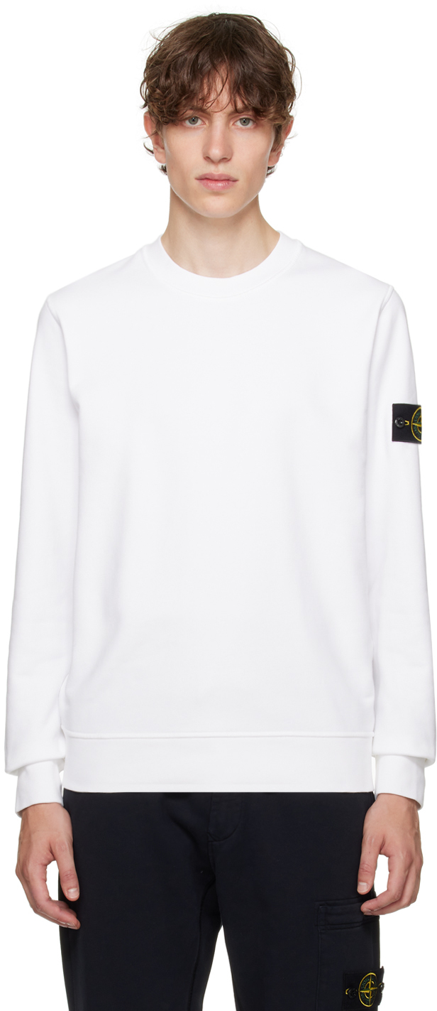 Shop Stone Island White Crewneck Sweatshirt In A0001 White