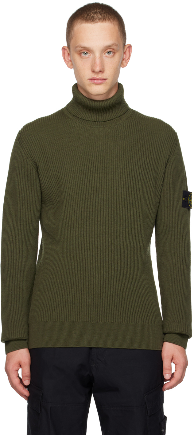 Shop Stone Island Khaki Patch Turtleneck In V0058 Olive