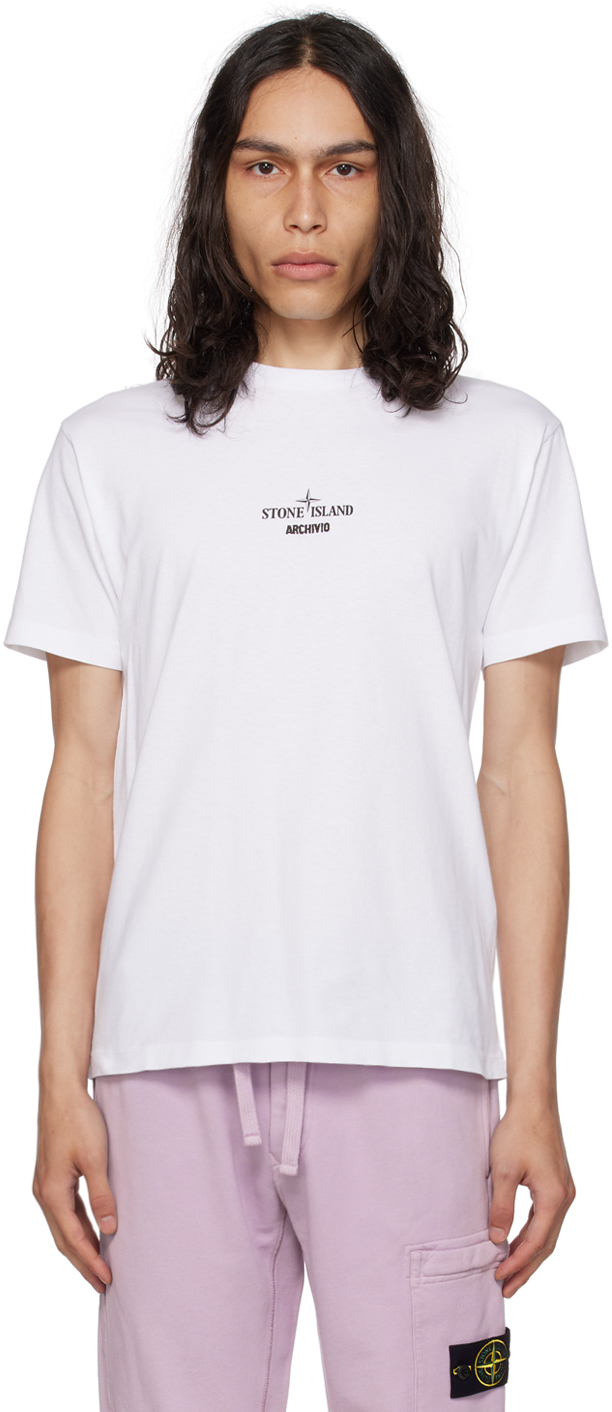 White Printed T-Shirt by Stone Island on Sale