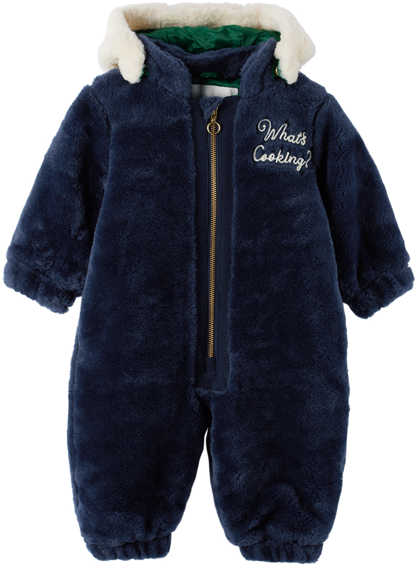 Shop Mini Rodini Baby Navy 'whats Cooking?' Faux-fur Snowsuit