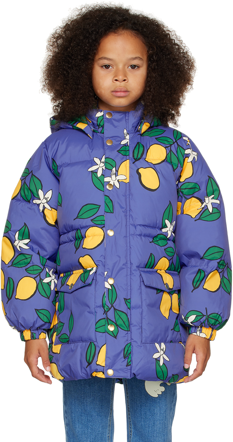 Kids Blue Lemons Puffer Jacket by Mini Rodini | SSENSE