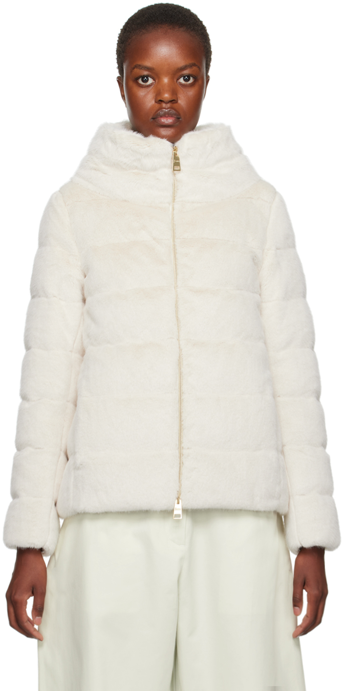 Off-White Quilted Faux-Fur Down Jacket by Herno on Sale
