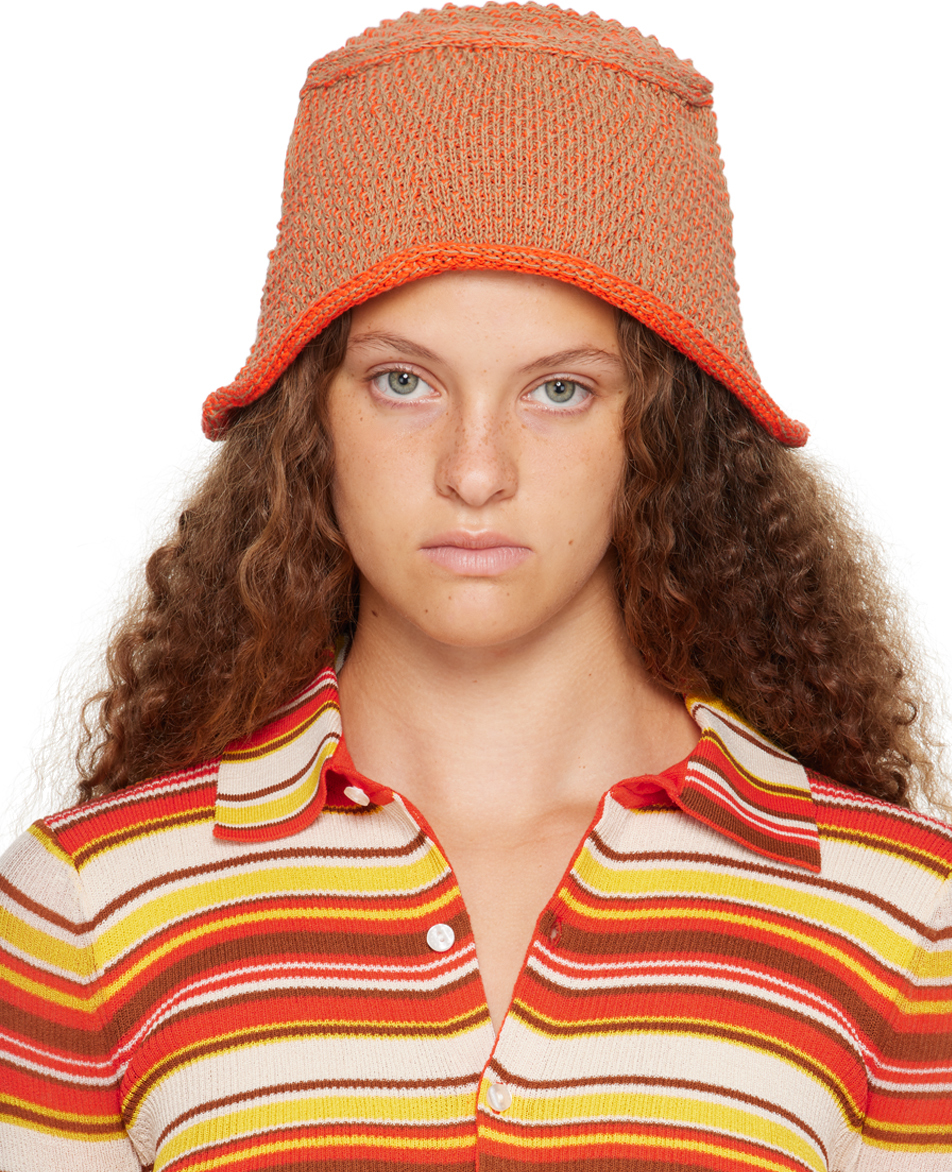 Shop Eckhaus Latta Brown & Orange Field Bucket Hat In Persimmon