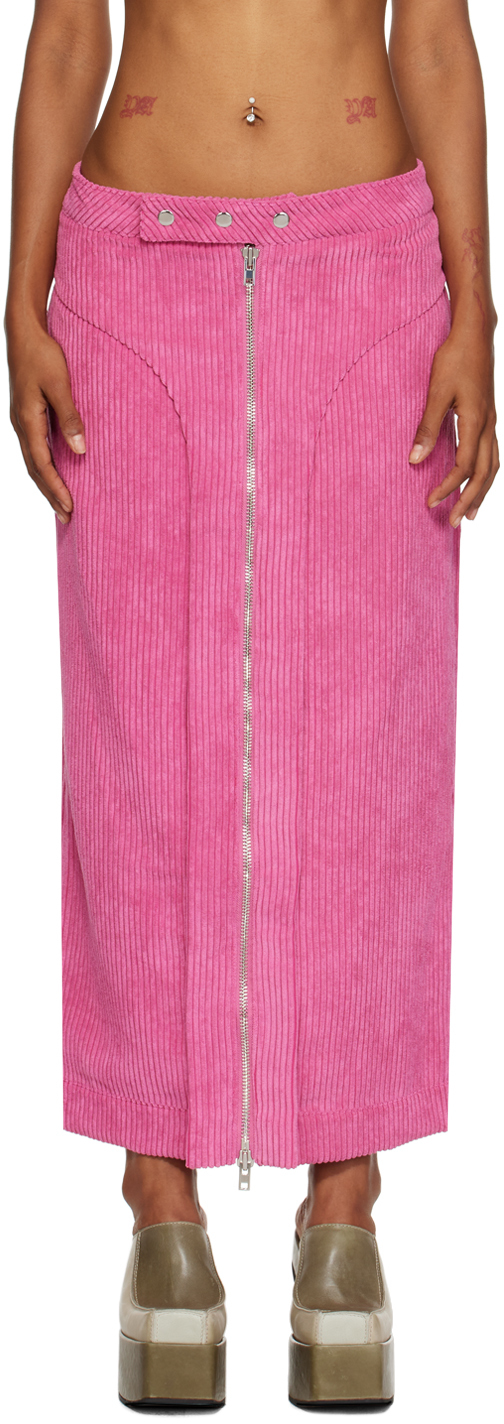 Shop Eckhaus Latta Pink Paneled Maxi Skirt In Pitaya