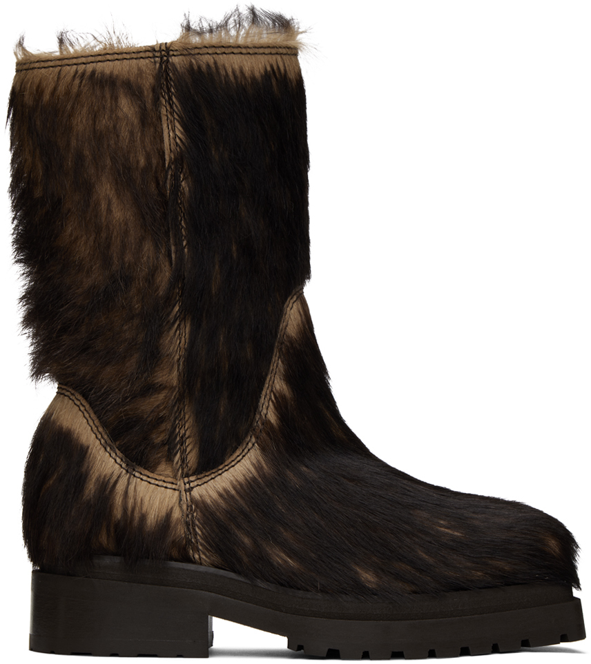 Eckhaus Latta Brown & Black Stacked Fur Boots In Brown/beige Fur