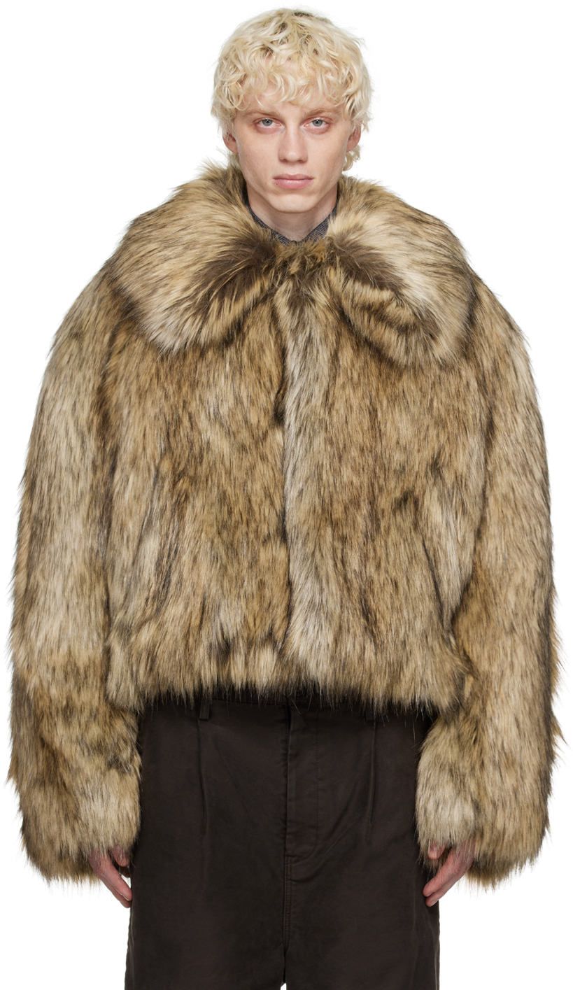 EGONlab: Beige Oversized Faux-Fur Jacket | SSENSE