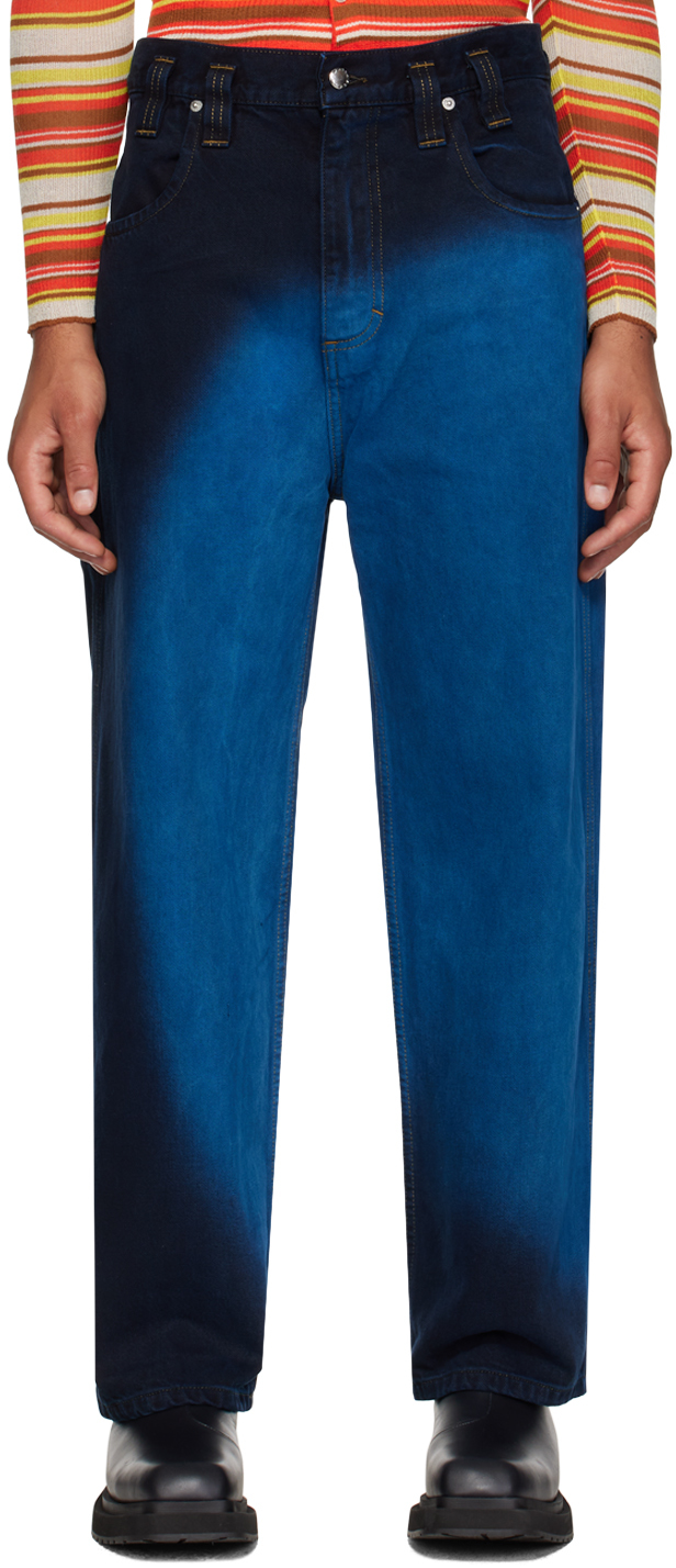 Eckhaus Latta Ssense Exclusive Blue Straight-leg Jeans In Moon Wash