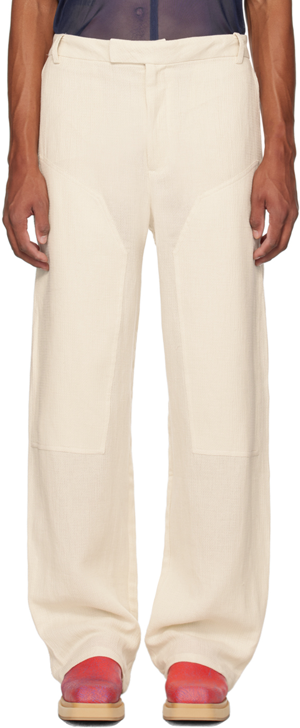 Shop Eckhaus Latta Off-white Relaxed-fit Trousers In Natural