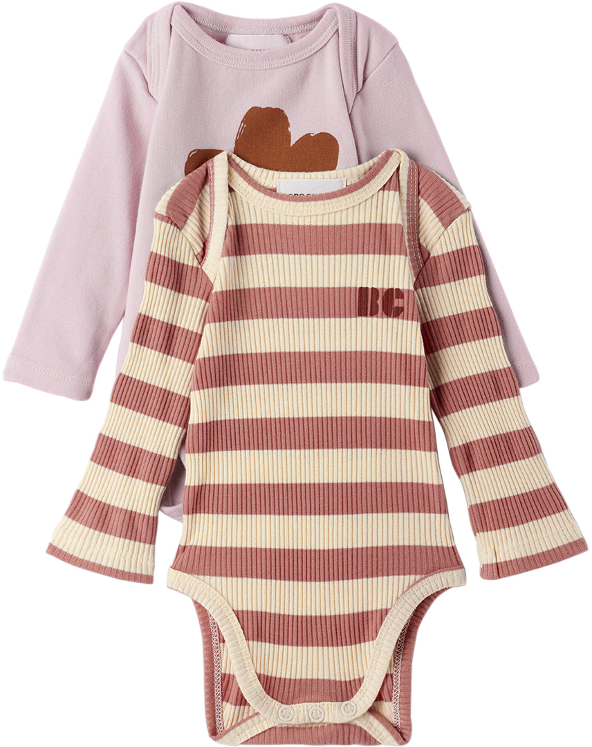 Bobo Choses Two-pack Baby Multicolor Bodysuits In 610 Burgundy Red