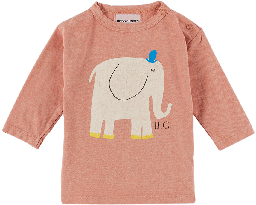 Bobo Choses Baby Pink The Elephant Long Sleeve T-shirt In 810 Salmon Pink