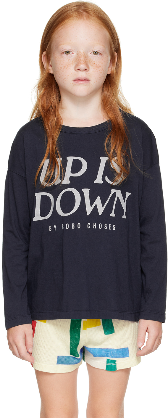 Bobo Choses Kids Navy 'up Is Down' Long Sleeve T-shirt In 430 Midnight Blue