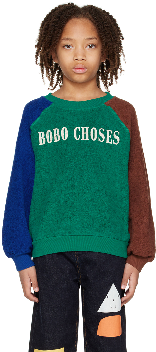 Kids Green Color Block Sweatshirt by Bobo Choses on Sale